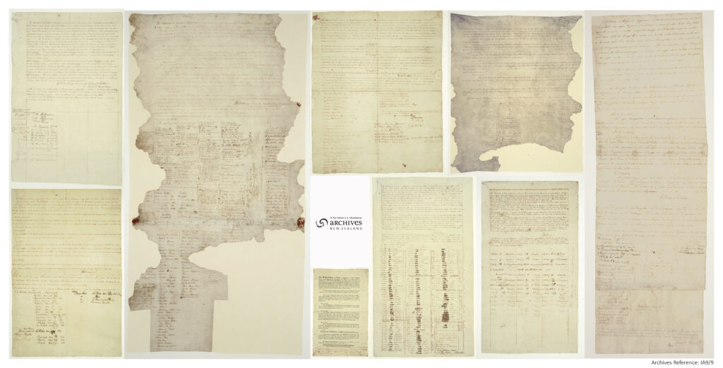 Composite image of the nine sheets of Te Tiriti o Waitangi, 1840.